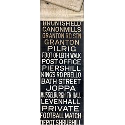 Long linen roller printed in black and white with the names of Edinburgh areas, streets and landmarks approx 5metres long 