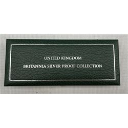 The Royal Mint United Kingdom 2001 silver proof Britannia four coin collection, cased with certificate 