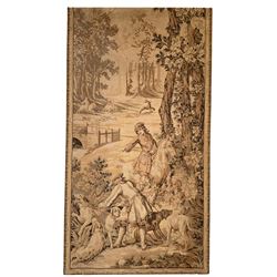 Continental machined tapestry panel laid on board depicting a hunting scene 227cm x 124cm