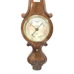 Early Victorian mahogany barometer and thermometer, having a scroll carved case, silvered registers, and inscribed 'Brooks, Ludgate street, London' H92cm
