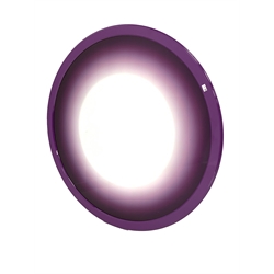 Large contemporary circular wall mirror, the purple frame enclosing mirrored plate with graduated purple border 