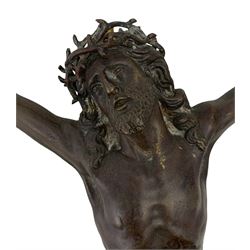 19th century bronze hollow-formed Corpus Christi, with loincloth and crown of thorns, L33cm 