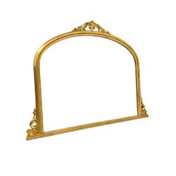 18th century style gilt framed over mantel mirror, the moulded frame surmounted by scrolled acanthus leaf pediment 141cm x 106cm