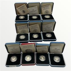 Ten The Royal Mint United Kingdom silver proof one pound coins, all cased with certificates