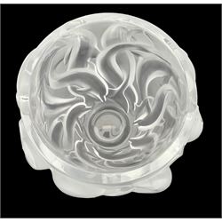 Lalique Oceania crystal glass vase, moulded with interlaced dolphins, signed Lalique France beneath, H17.5cm 