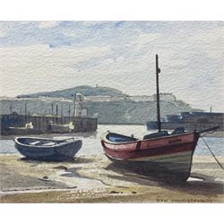 Don Micklethwaite (British 1936-): Low Tide at Scarborough Harbour, watercolour signed 11cm x 14cm