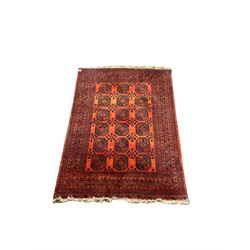 Afghanistan rug, with red field and red border  