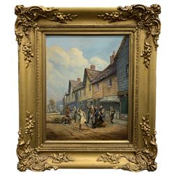 French School (19th/20th century): Children Playing in Street, oil on panel indistinctly signed and dated 1840, 37cm x 29cm