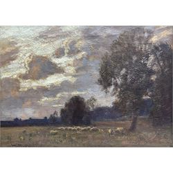 William Charles Rushton (British 1860-1921): Sheep Grazing at Dusk, oil on canvas signed 40cm x 55cm