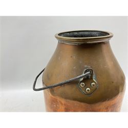 Brass and copper cylindrical milk pail with swing handle H38cm