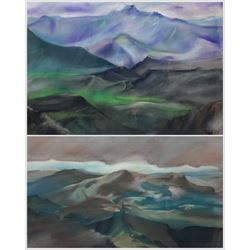 Martin J Popplewell (Northern British Contemporary): 'Snowdonia I' and Lake District Landscape, near pair oil pastels signed, former titled verso max 41cm x 59cm (2)
