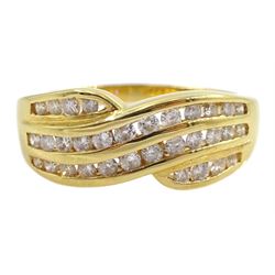 18ct gold round brilliant cut diamond, channel set crossover ring, hallmarked, total diamond weight 0.50 carat