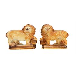 Pair of Staffordshire type lions, L35cm 