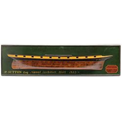 Reproduction painted wood half block model of a Hull boat 29cm x 114cm