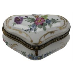 Meissen style porcelain box and cover, hand painted with floral sprays, L8.5cm, Victorian banded agate whistle, together with a dolls house book in polished steel case etc (4) Provenance: From the Estate of the late Dowager Lady St Oswald
