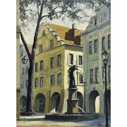Cox (Continental 20th century): 'Jelenia Góra Plac Ratuszowy' Poland, oil on canvas signed, titled and dated '77 verso 39cm x 29cm