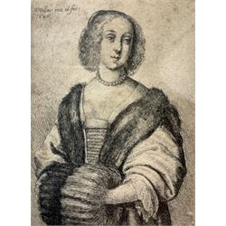 After Wencelaus Hollar (Czech 1607-1677): Fashionable Women, five engravings framed as two, signed and dated in the plate (1639-1646), 17cm x 31cm (2)