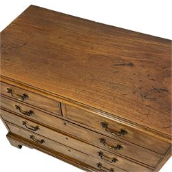 Georgian mahogany chest, moulded rectangular top over two short and three long cock-beaded drawers, each with circular brass handles plates and swan neck handles, on bracket feet