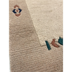 Modern Gabbeh thick pile wool rug, with pale pink field and border 