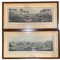 After Dean Wolstenholme Snr (British 1757-1837): 'Fox Hunting' Plates I and II, pair early 19th century aquatints with hand colouring engraved by Thomas Sutherland and pub. Rudolph Ackermann 27cm x 70cm (2)