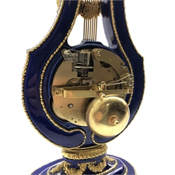 V&A Marie-Antoinette sun king gilt metal mounted porcelain mantle clock, with jewelled bezel and white Roman dial, half hour movement striking on a bell, H39cm