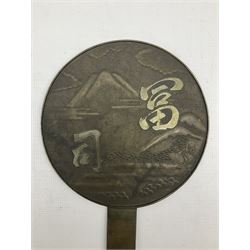 Japanese Meiji period bronze hand mirror, H34cm