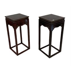 Pair of 20th century sponged lacquered jardinieres with Greek key gilt decoration, raised on squared supports, united by stretchers   