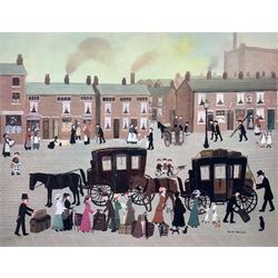 After Helen Layfield Bradley (British 1900-1979): 'Going off to Blackpool', colour print signed in the plate 45cm x 58cm