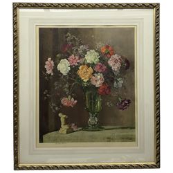 After Herbert Davis Richter (British 1874-1955): Still Life of Flowers in a Vase, colour print signed in pencil 54cm x 45cm