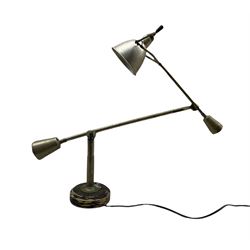 20th century adjustable desk lamp attributed to Edouard Wilfred Buquet (French1886–1999) with two counter weights and weighted base, stamped 'Everyway' Patent no. 221483 H67cm 