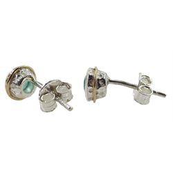 Pair of silver and 14ct gold wire emerald stud earrings, stamped 925