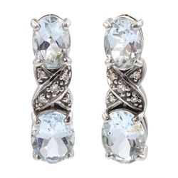 Pair of 9ct white gold aquamarine and diamond pendant stud earring,  hallmarked