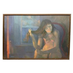 Ken Symonds (British 1927-2010): 'Girl Drying Her Hair', oil on canvas signed, titled and dated '78 verso 90cm x 60cm