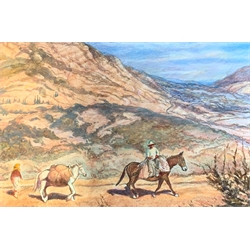 C Phillipson - Continental landscape with figures and donkeys, watercolour signed and date 1966, 40cm x 58cm 
