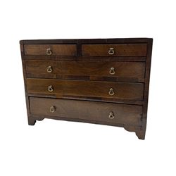 19th century walnut miniature chest of three long and two short drawers on bracket feet W39cm  