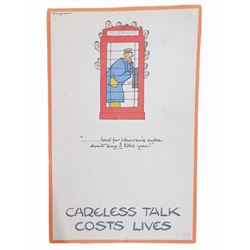 Fougasse (Cyril Kenneth Bird; British 1887-1965): 'Careless Talk Costs Lives', complete set eight original colour lithograph World War Two propaganda posters each 32cm x 20cm (8)