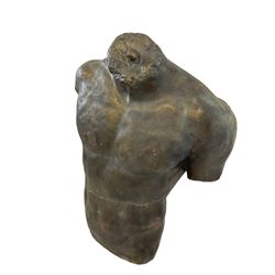 Bronze effect Classical design composite indoor or garden ornament of a torso fragment, after the 4th century statue by Naucytes