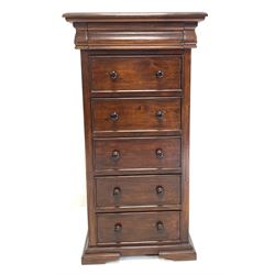 Barker & Stonehouse Grosvenor mahogany pedestal chest, fitted with cushion drawer over five cock beaded drawers, raised on bracket supports W66cm, H127cm, D49cm