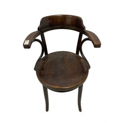 Mundus and J & J Kohn - early 20th century Polish bentwood elbow chair, circular seat with anthemion decoration