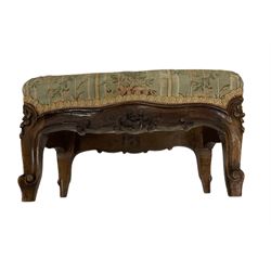 Pair Victorian walnut footstools, upholstered in floral fabric 