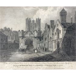 After Samuel Buck (British 1696-1779) and Nathaniel Buck (British 18th century): 'The South-East Prospect of the City of York', engraving together with W Byrne & T Medland (British 18th century) after Thomas Hearne (British 1744-1817): 'View of Micklegate Bar and the Hospital of St. Thomas York', engraving pub. 1782 together with two further engravings of York max 32cm x 81cm (4)