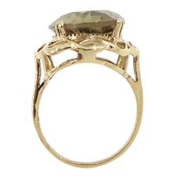 9ct gold single stone oval smokey quartz ring, hallmarked