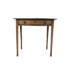 George III mahogany bow fronted side table with single frieze drawer on square tapering supports W78cm