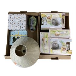 Beatrix Potter items comprising six Wedgwood nursery sets of cup, bowl and plate, boxed, Peter Rabbit teapot, table lamp and soap dish