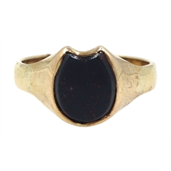 9ct gold bloodstone horseshoe shaped signet ring