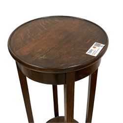 19th century drop-leaf side table, rectangular top raised on cabriole supports with pad feet (W120cm D40cm H70cm); early 20th century oak plant-stand (H91cm); George III mahogany wash-stand, raised back over bowl rest, single drawer fitted to undertier (W53cm H100cm)