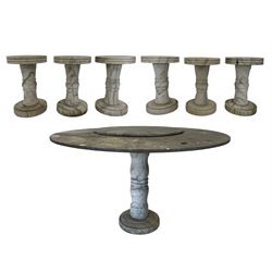 Circular marble garden table with six marble stools 