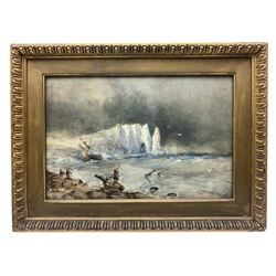 Edward Tucker Snr (British c.1825-1909): 'Shakespeare's Cliff Dover' and Shipwreck at the White Cliffs, pair watercolours one signed, other signed and titled verso, housed in matching gilt frames 22cm x 33cm (2)
