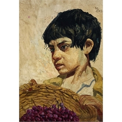 Kasdamp head and shoulders portrait of a Greek fruit gatherer, oil on canvas, signed, 59cm x 43cm 