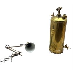 Wall-mounted Anglepoise lamp together with a vintage brass fire extinguisher H61cm (2)